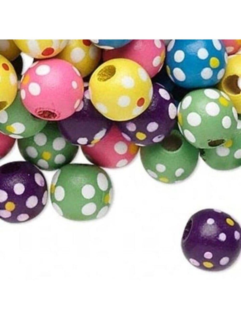 Hand Painted Wood Flower Beads Mixed Colors 11mm Round 100 pcs